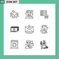 9 Outline concept for Websites Mobile and Apps email add security money finance Editable Vector Design Elements