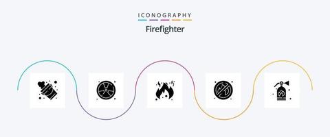 Firefighter Glyph 5 Icon Pack Including security. extinguisher. float. place. fire vector