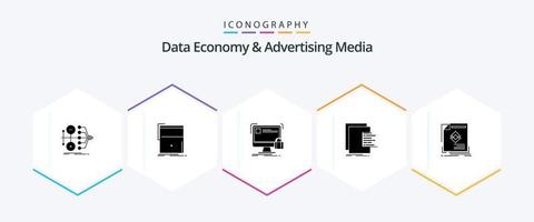 Data Economy And Advertising Media 25 Glyph icon pack including data. web. secure. lock vector