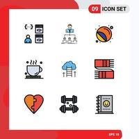 Mobile Interface Filledline Flat Color Set of 9 Pictograms of office coffee group stamp printer Editable Vector Design Elements