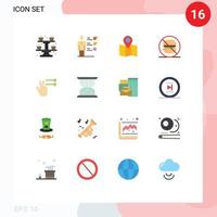 Pack of 16 Modern Flat Colors Signs and Symbols for Web Print Media such as right fingers location no food Editable Pack of Creative Vector Design Elements