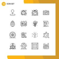 Set of 16 Vector Outlines on Grid for egg picture watch camera market Editable Vector Design Elements