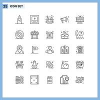 Editable Vector Line Pack of 25 Simple Lines of design food spider cake viral Editable Vector Design Elements