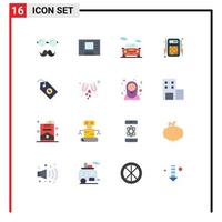 Modern Set of 16 Flat Colors Pictograph of tag label transport ecommerce interface Editable Pack of Creative Vector Design Elements
