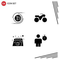 Pictogram Set of 4 Simple Solid Glyphs of bitcoins paper cryptocurrency motorcycle product Editable Vector Design Elements