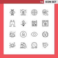 Mobile Interface Outline Set of 16 Pictograms of graph analytics global target finance Editable Vector Design Elements
