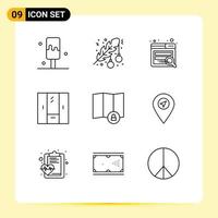 Modern Set of 9 Outlines and symbols such as lock wardrobe search interior cupboard Editable Vector Design Elements