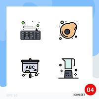 4 Filledline Flat Color concept for Websites Mobile and Apps computer education keyboard omelet coffee Editable Vector Design Elements