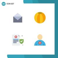 User Interface Pack of 4 Basic Flat Icons of email insurance open beach ball delete Editable Vector Design Elements