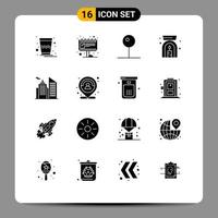 Set of 16 Commercial Solid Glyphs pack for office building pin spa aroma spa lamp Editable Vector Design Elements