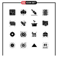 Pack of 16 Modern Solid Glyphs Signs and Symbols for Web Print Media such as cash web night making website technology Editable Vector Design Elements