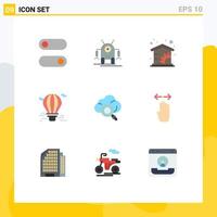 Flat Color Pack of 9 Universal Symbols of technology cloud home travel hot Editable Vector Design Elements