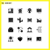 Group of 16 Solid Glyphs Signs and Symbols for motion gdpr gear design setting Editable Vector Design Elements