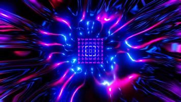 pulsante neon cubo nel un' colorato galattico fantascienza tunnel vj ciclo continuo modello. alto qualità 4k metraggio video