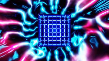 cube géométrique bleu dans un modèle abstrait de boucle vj de tunnel de science-fiction coloré. images 4k de haute qualité