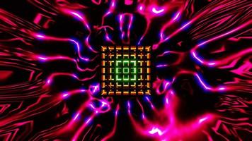 cubo geométrico pulsante abstracto en una colorida plantilla de bucle vj de túnel galáctico de ciencia ficción. material de archivo 4k de alta calidad