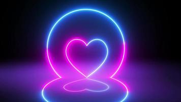 Glowing Heart Shape Neon Animation On Black Background. Neon Heart Shape Animation Background. Romantic Heart Animation Background. Neon Heart Icon Shape Animation Valentine Love Background