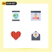 Editable Vector Line Pack of 4 Simple Flat Icons of app love online security favorite Editable Vector Design Elements
