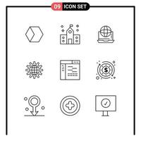 Group of 9 Modern Outlines Set for develop global school online connection Editable Vector Design Elements