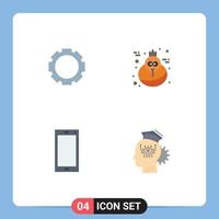 User Interface Pack of 4 Basic Flat Icons of gear android holiday phone knowledge Editable Vector Design Elements