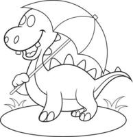 a dinosaur is holding an umbrella outline vector