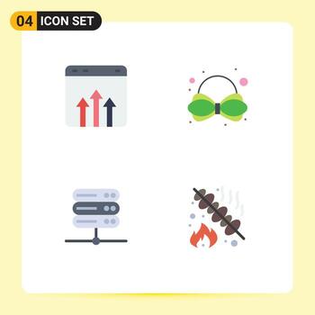 conjunto de pictogramas de 4 iconos planos simples de crecimiento de la red empresarial carnaval barbacoa elementos de diseño vectorial editables vector