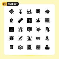 User Interface Pack of 25 Basic Solid Glyphs of engine drawer right cupboard gym Editable Vector Design Elements