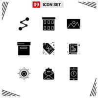 9 User Interface Solid Glyph Pack of modern Signs and Symbols of eco label box office archive house Editable Vector Design Elements