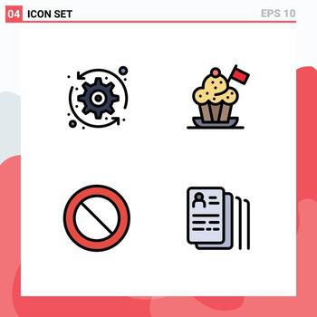 Set of 4 Modern UI Icons Symbols Signs for arrows ban system update cooker sign Editable Vector Design Elements