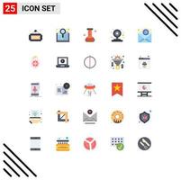 25 User Interface Flat Color Pack of modern Signs and Symbols of subscription email chemical video camera web Editable Vector Design Elements