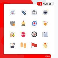 Mobile Interface Flat Color Set of 16 Pictograms of shield steering wheel seo steering configuration Editable Pack of Creative Vector Design Elements