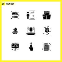 Group of 9 Solid Glyphs Signs and Symbols for network computer person antivirus file Editable Vector Design Elements