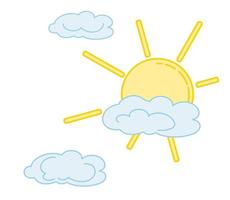 illustration of the sun with clouds, cloudy weather, partly cloudy vector