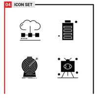 Universal Icon Symbols Group of 4 Modern Solid Glyphs of cloud status media charge focus Editable Vector Design Elements