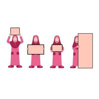 Set Of Hijab Kid Holding Empty Board vector