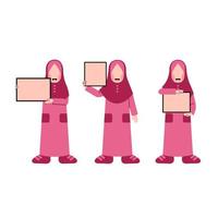 Set Of Hijab Kid Holding Empty Board vector