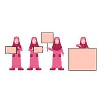 Set Of Hijab Kid Holding Empty Board vector