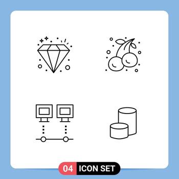 conjunto de línea de interfaz móvil de 4 pictogramas de elementos de diseño de vector editables de red de alimentos de riqueza de conexión de diamante