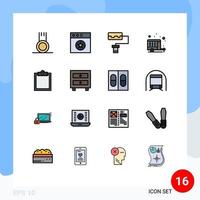 Universal Icon Symbols Group of 16 Modern Flat Color Filled Lines of drawer task roller clipboard spring Editable Creative Vector Design Elements