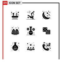 Group of 9 Modern Solid Glyphs Set for dice scientific research night lab management bear lab Editable Vector Design Elements