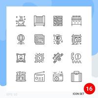 16 User Interface Outline Pack of modern Signs and Symbols of internet test tube rack lab glassware erlenmeyer flask Editable Vector Design Elements