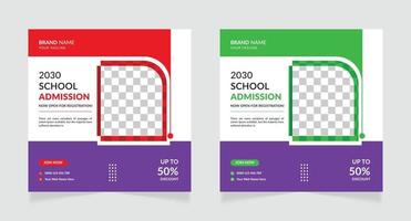 publicación de redes sociales de admisión de regreso a la escuela o plantilla de banner web vector