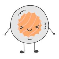 Kawaii Cute sushi roll character vector illustration with face in flat style. Doodle cartoon design.