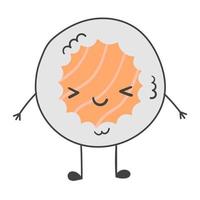 Kawaii Cute sushi roll character vector illustration with face in flat style. Doodle cartoon design.