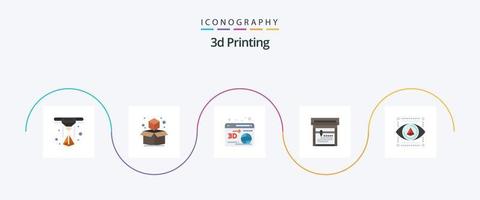 Paquete de 5 iconos planos de impresión 3d que incluye el modelo. ojo. web. 3d. máquina vector