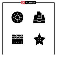 4 Thematic Vector Solid Glyphs and Editable Symbols of brightness bookmark mail clapper star Editable Vector Design Elements