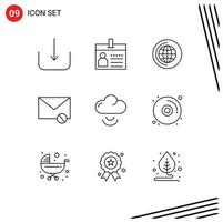 Group of 9 Outlines Signs and Symbols for signal spam education sms mail Editable Vector Design Elements