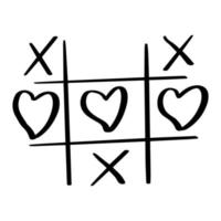 Tic tac toe doodle game with cross and circle sign mark isolated on white background. . Vector illustration