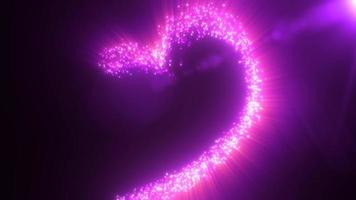 Abstract glowing festive love heart purple from lines of magic energy from particles on a dark background for Valentine's Day. Abstract background. Video in high quality 4k, motion design