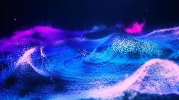 Abstract moving blue futuristic landscape of particles and dots of energetic magic with glow and blur effect, abstract background. Video 4k, motion design